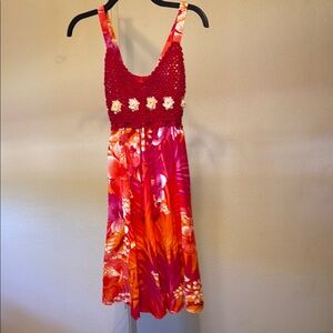 Vibrant Red and Orange Sleeveless Midi Sundress